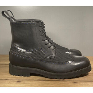 DKNY Men's Wingtip Mesh Combat Boots Size 10.5 Black Leather Lace Up Lug Sole